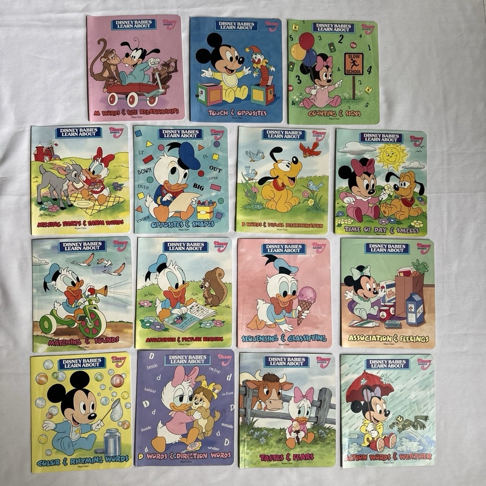 Vintage Disney Babies Learn About Soft Cover Wipe Clean Book Lot of 15 1987-1990